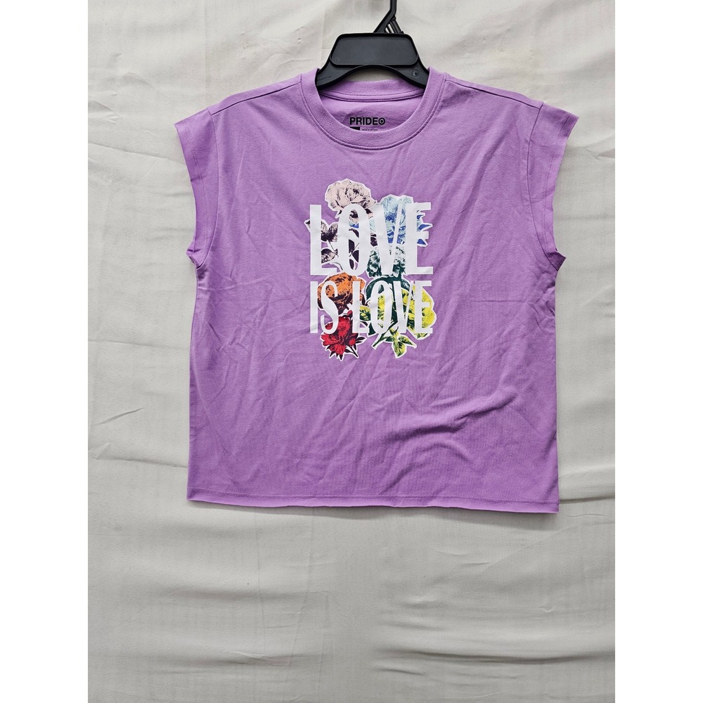 Pride Womens Love is Love Sleeveless Graphic Tank Purple Cotton Blend Size XS